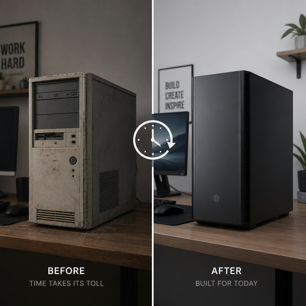 Sammenligning mellem gammel og ny computer side ved side
