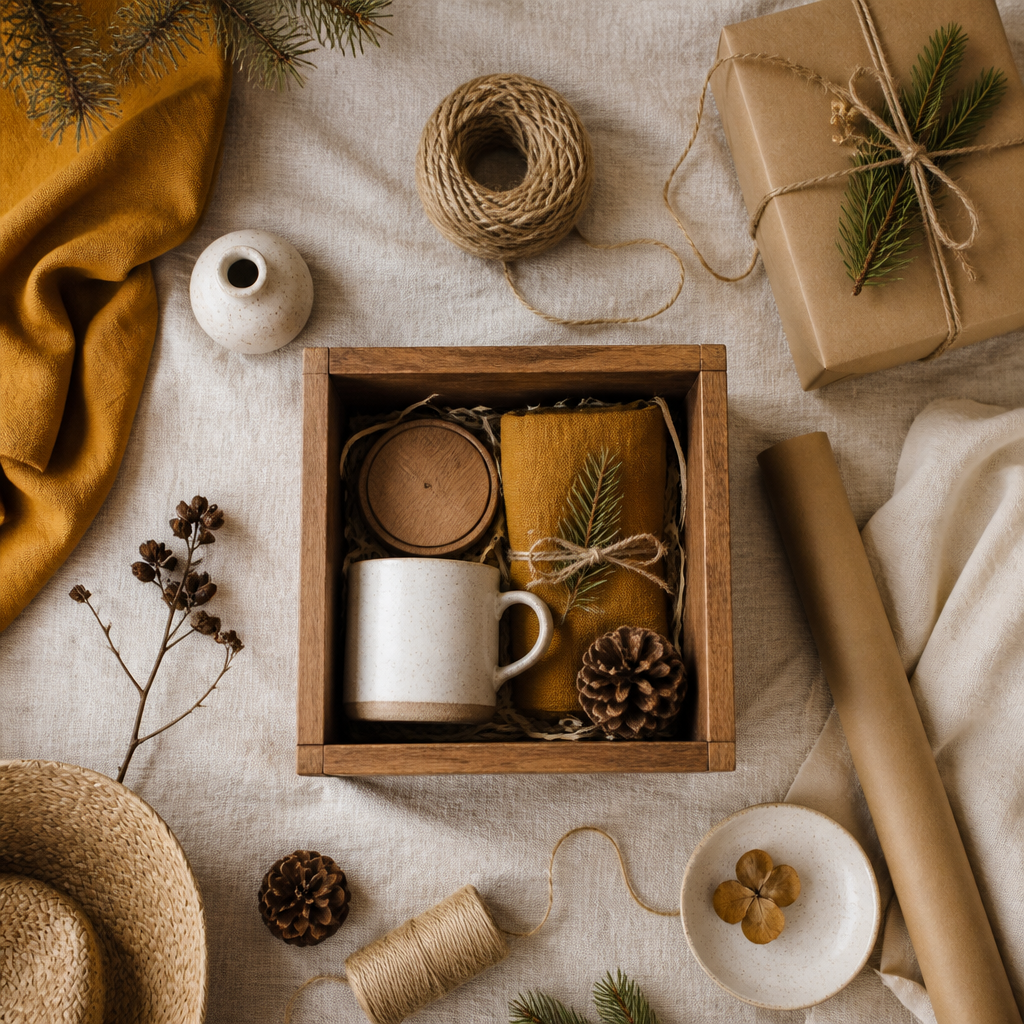 Hållbara presentalternativ arrangerade med hantverk från Dalarna: trä, naturmaterial och ekologisk förpackning