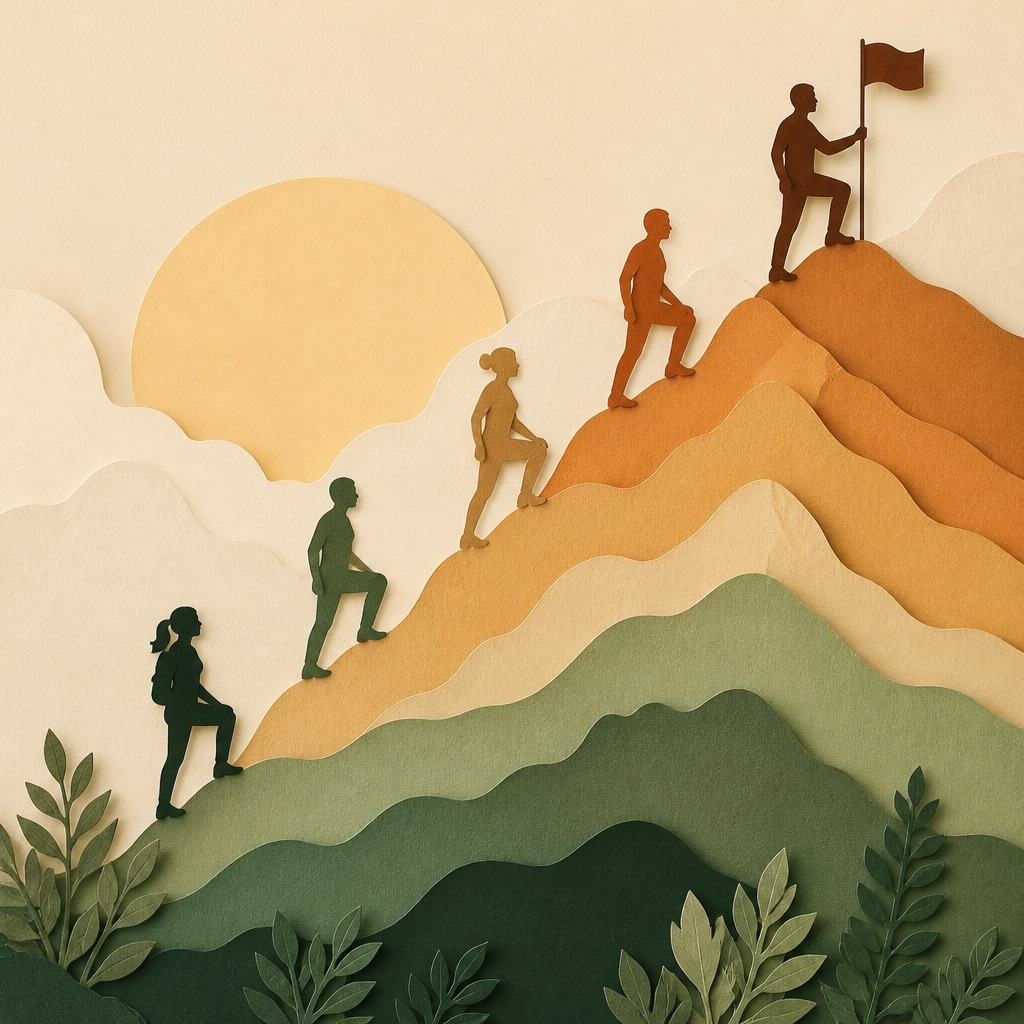 Artistic paper cut illustration of career progression and personal growth