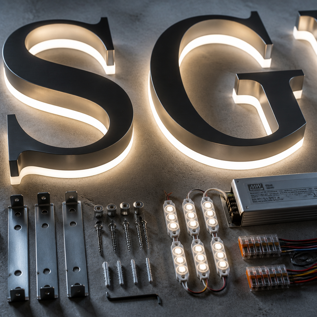 Detailed view of professional signage rental components and materials