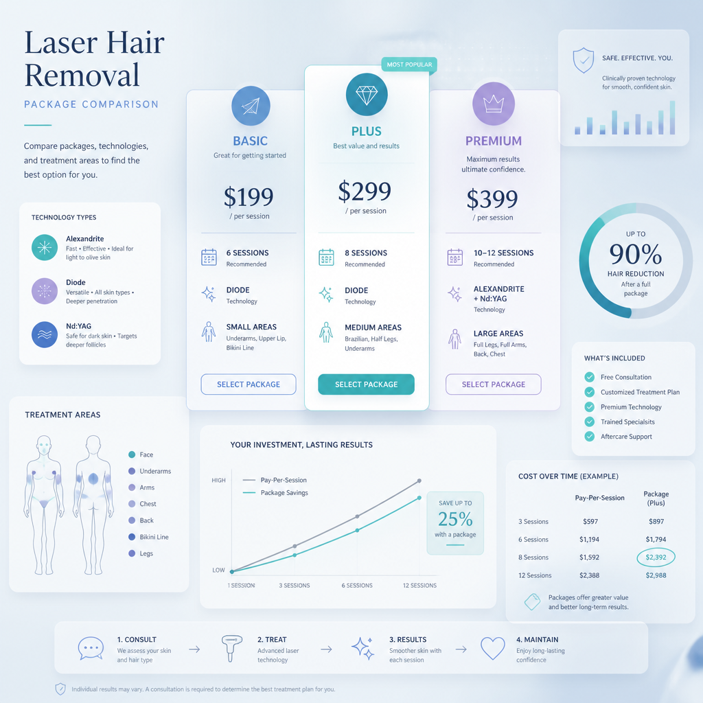 Abstract data visualization of laser hair removal package comparison options