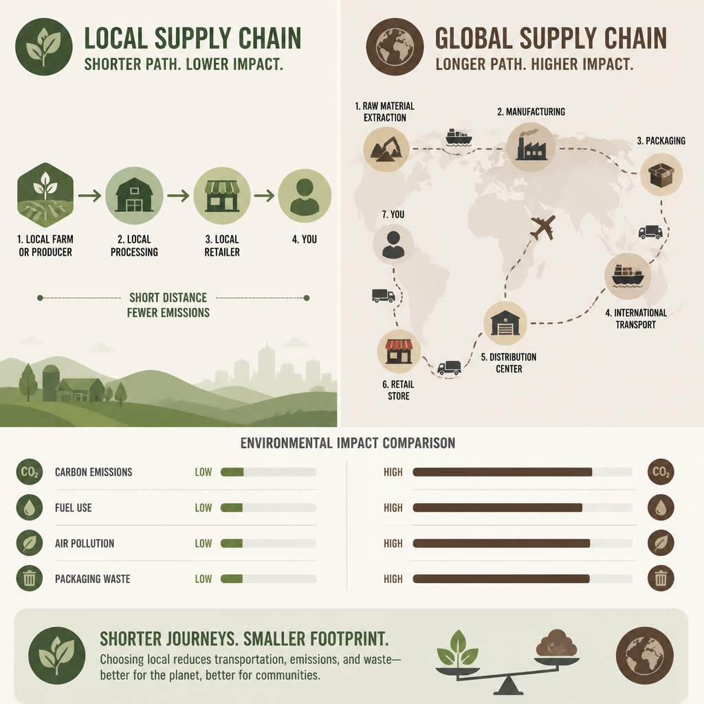 Visuell jämförelse av lokal versus global försörjningskedja