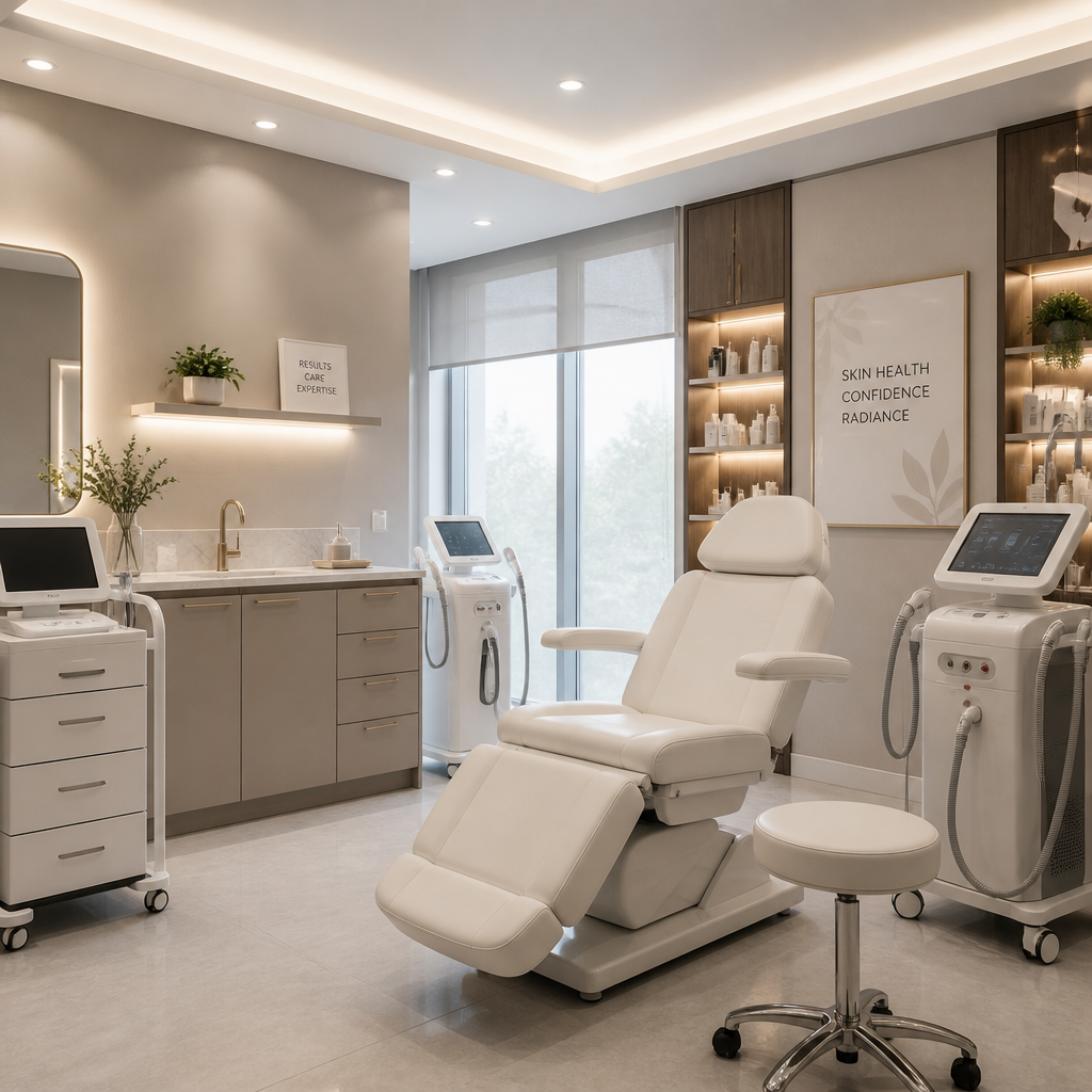 Professional laser hair removal clinic interior with modern equipment
