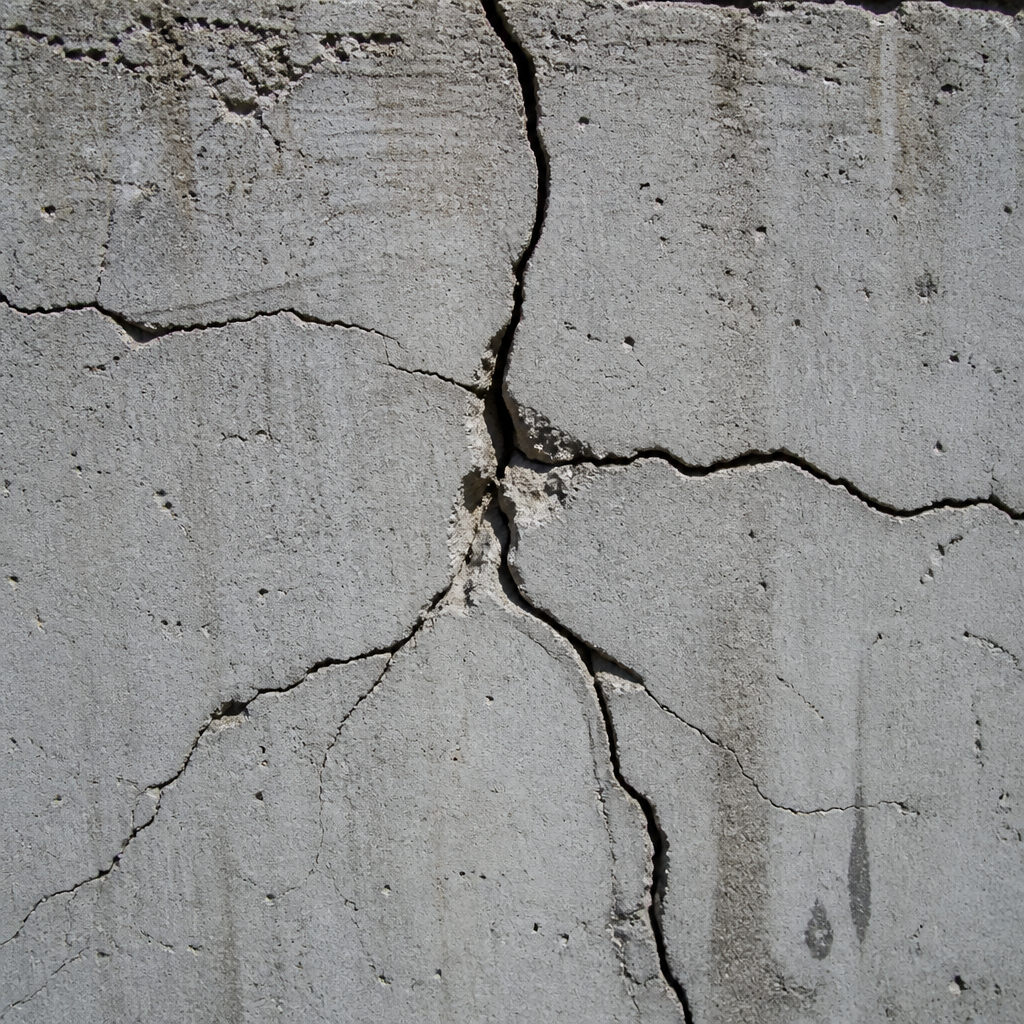 Fissures structurelles visibles sur un mur en béton