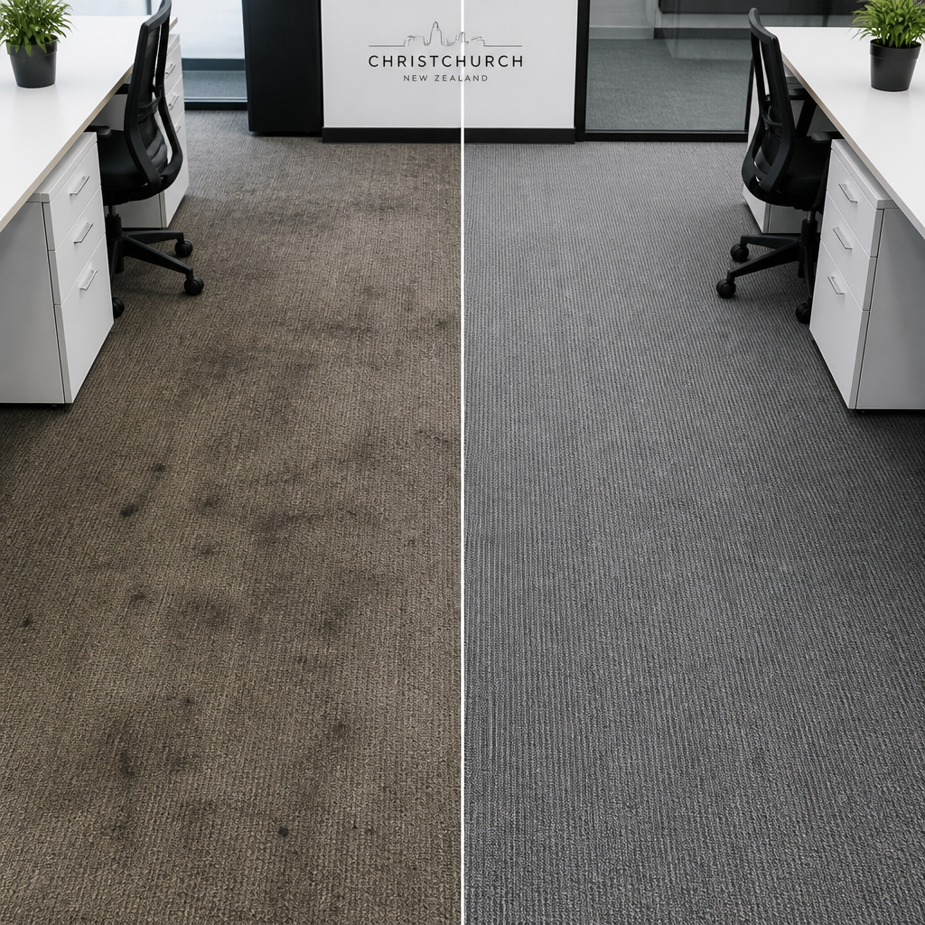 Before and after comparison of carpet cleaning results in office environment