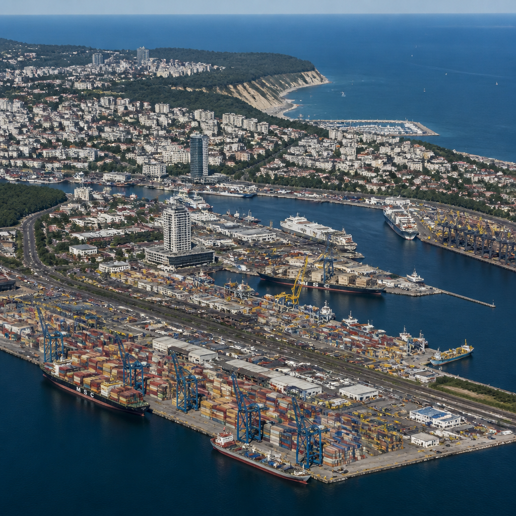 Port Północny Gdynia widziany z helikoptera z żurawiami portowymi i zabudową