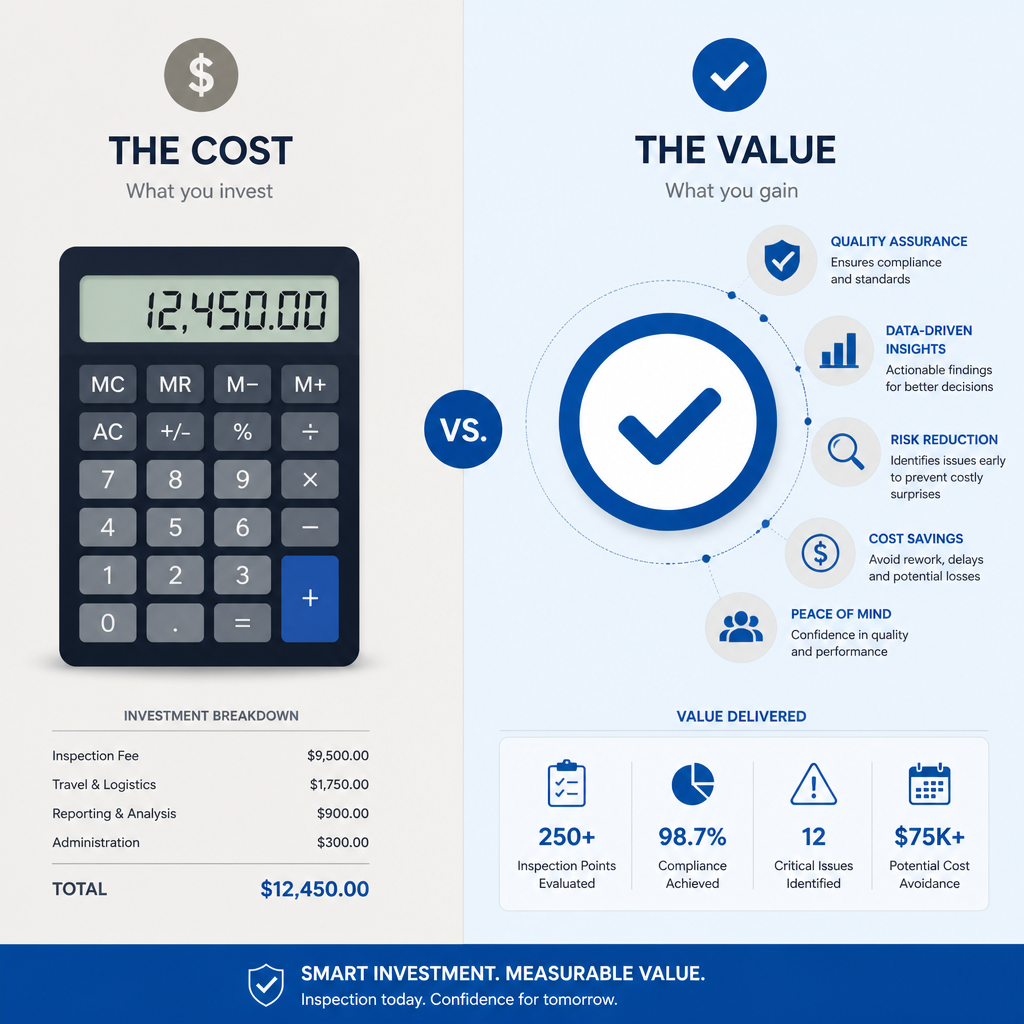 Side-by-side comparison of cost figures and quality indicators in inspection value assessment