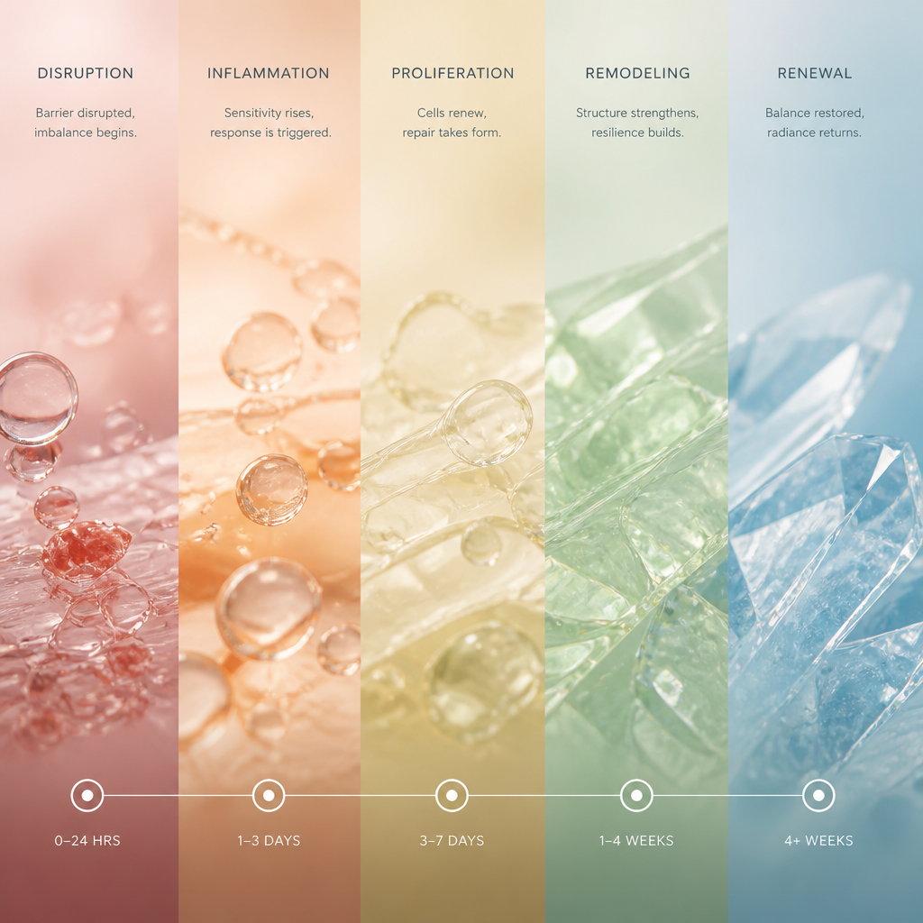 Abstract visualization of the skin healing and recovery process during laser tattoo removal