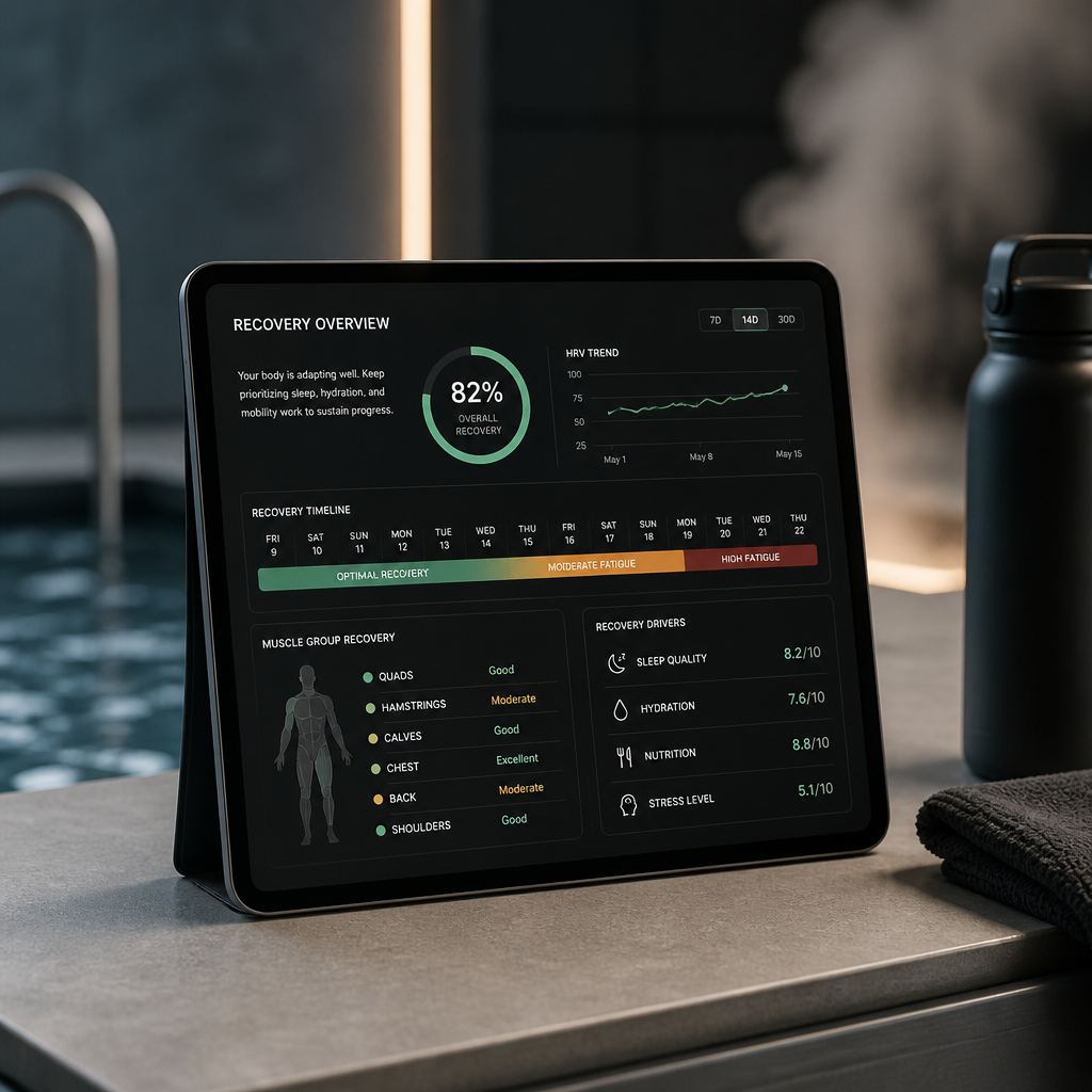 Tablet com dados de recuperação muscular e análise de protocolos de contraste térmico