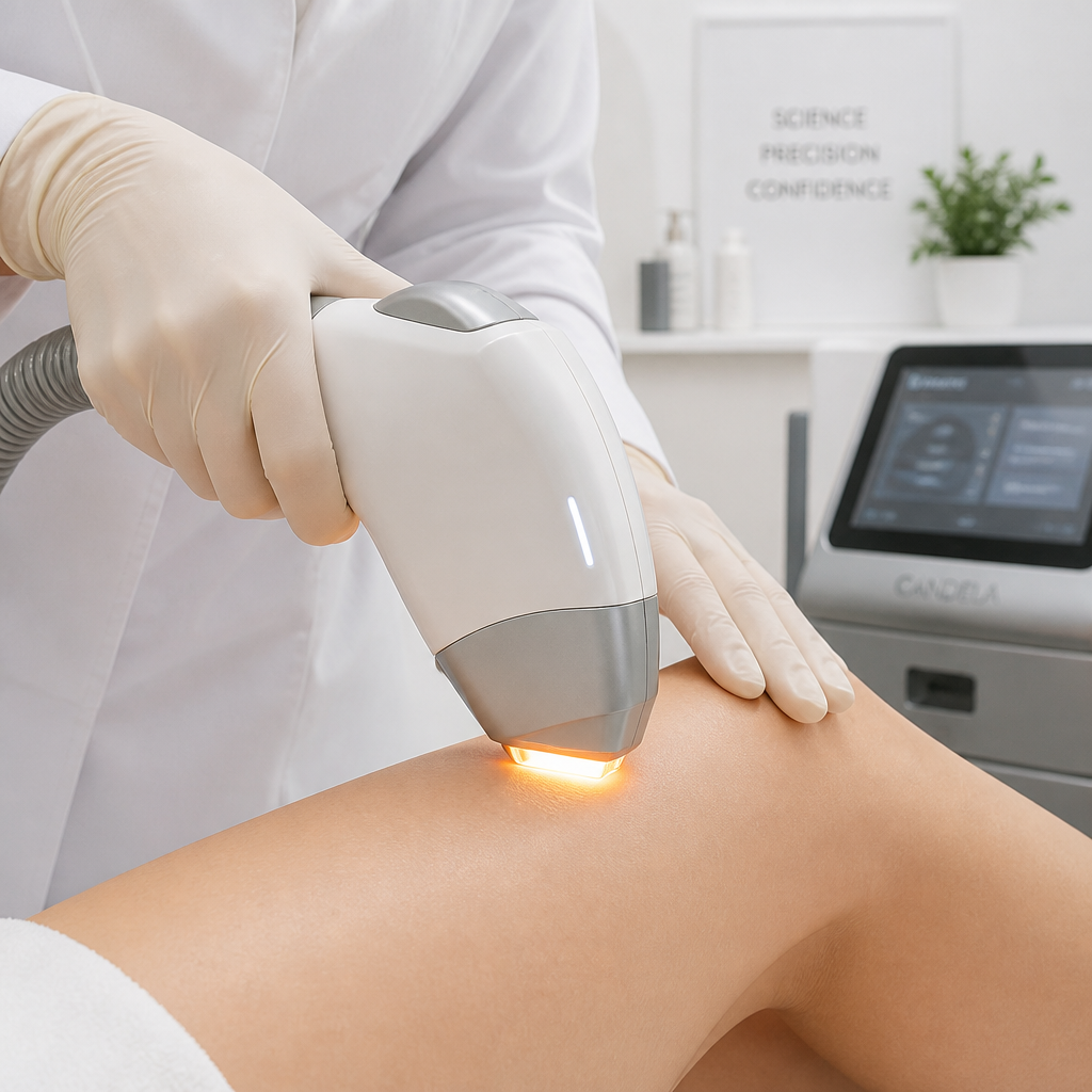 Professional laser hair removal device being used in a clinical setting