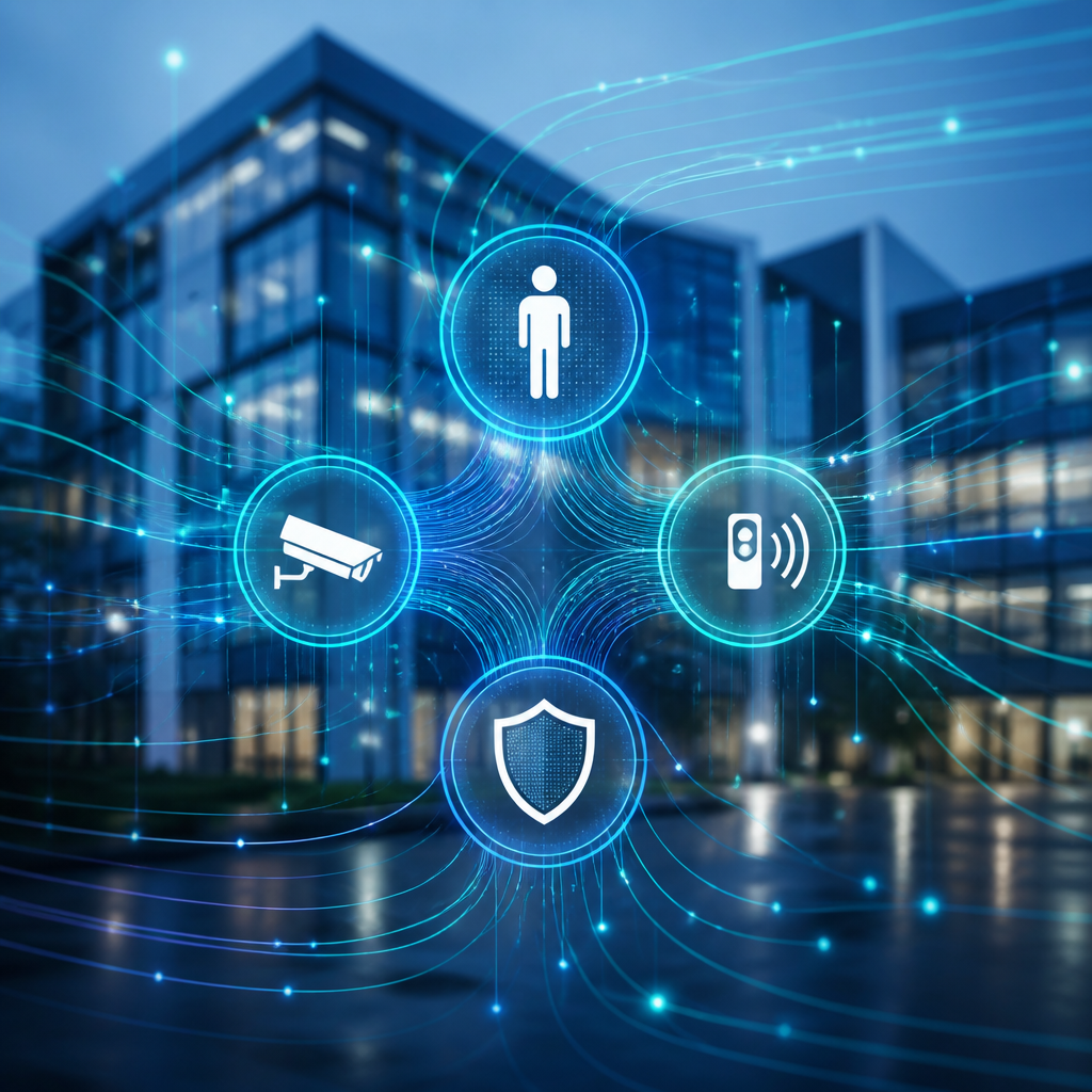 Abstract visualization of hybrid security solutions combining human and automated monitoring