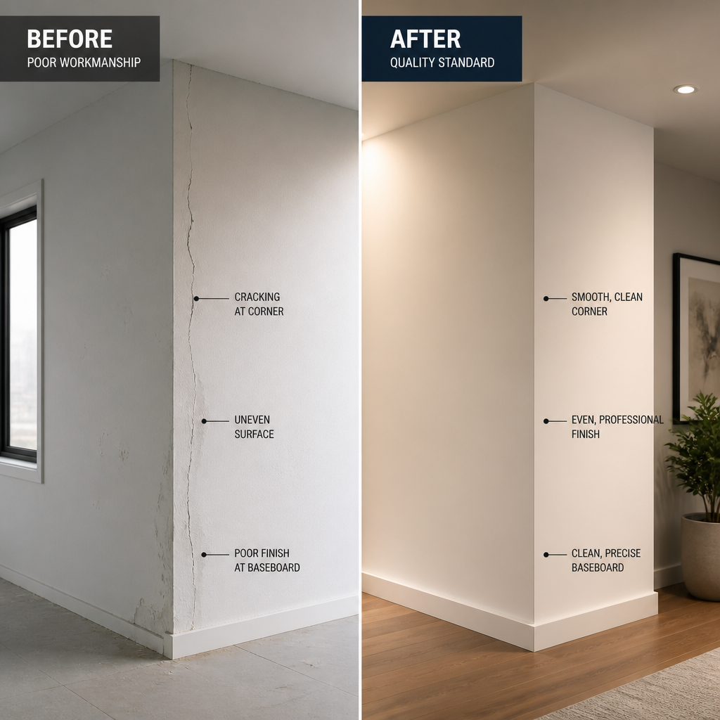 Before-and-after comparison of construction defect remediation