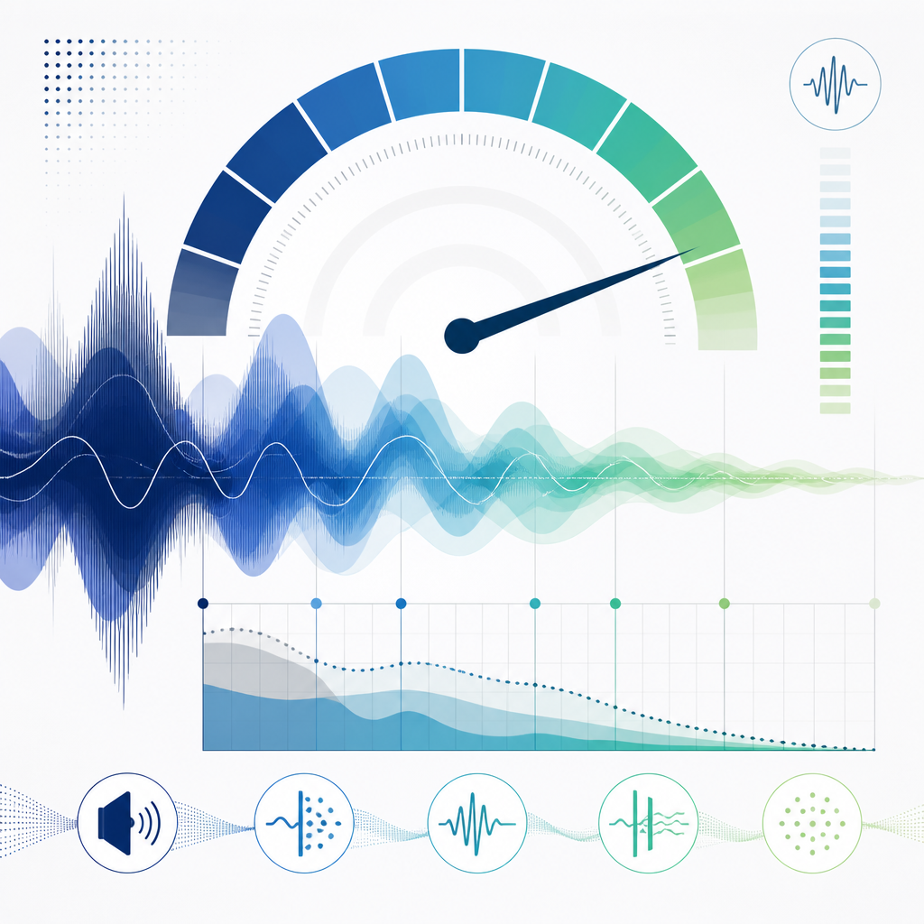 Abstract visualization of sound waves and acoustic data with geometric patterns in modern design style