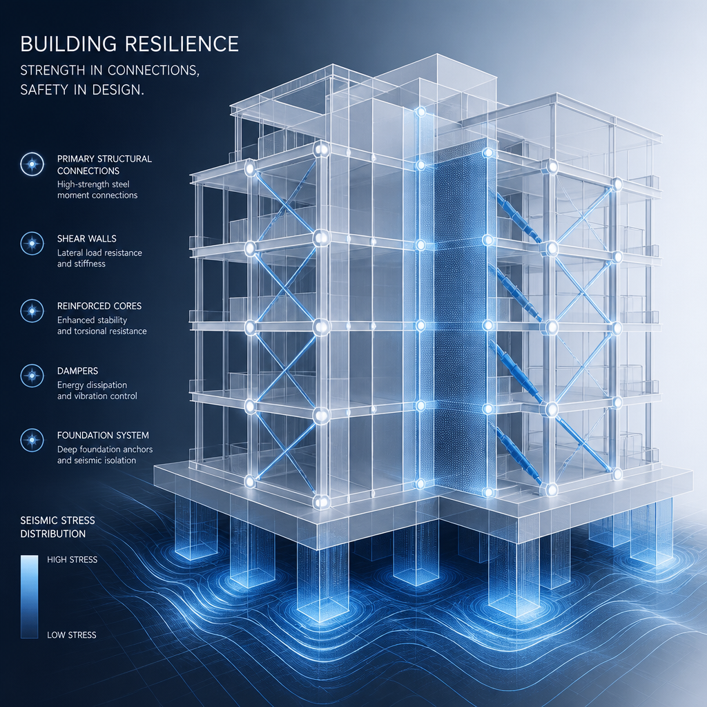 Visualisation abstraite de renforcement structurel parasismique avec schéma technique