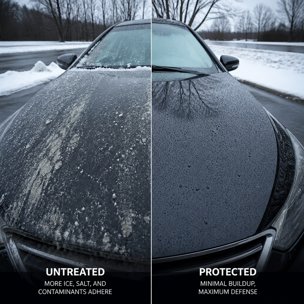 Comparison of protected versus unprotected car surfaces in winter conditions