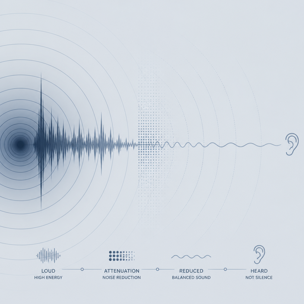 Abstract visualization of sound waves decreasing in intensity