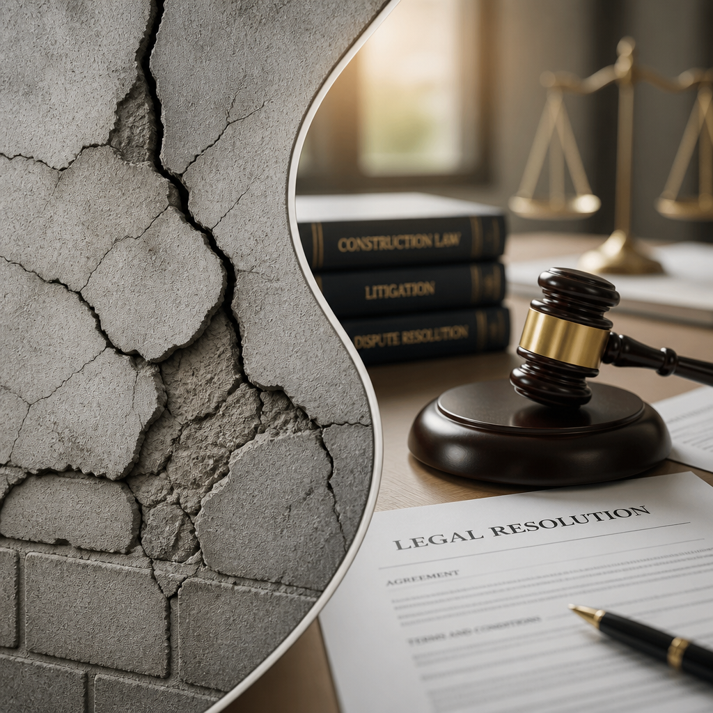 Représentation symbolique d'un litige construction et sa résolution légale