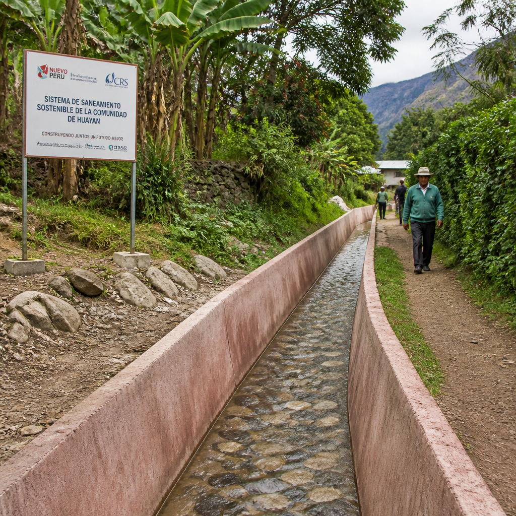 Completed community sanitation or water infrastructure system showing locally-built construction quality