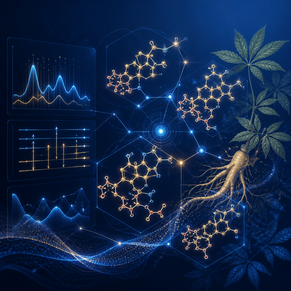 Abstract scientific visualization of ginseng compounds and energy data
