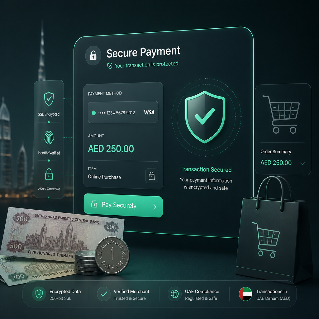 Abstract digital security visualization with payment protection symbols and checkmarks