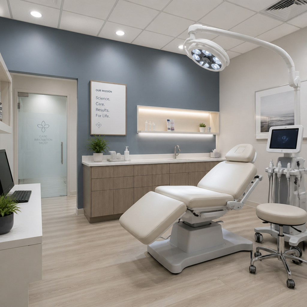 Professional laser treatment clinic interior with modern medical equipment