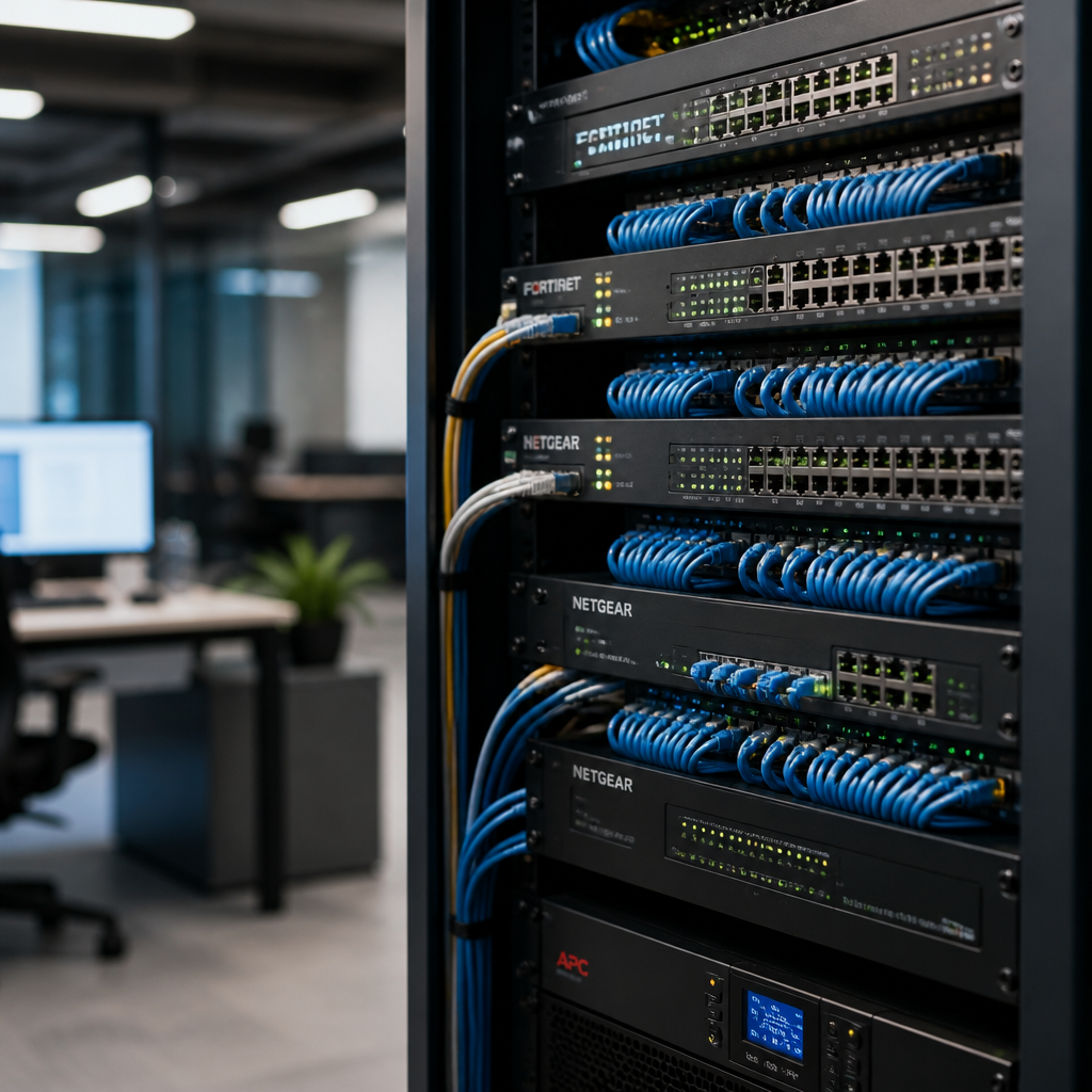 Moderne serverudstyr og netværksinfrastruktur i et professionelt IT-miljø