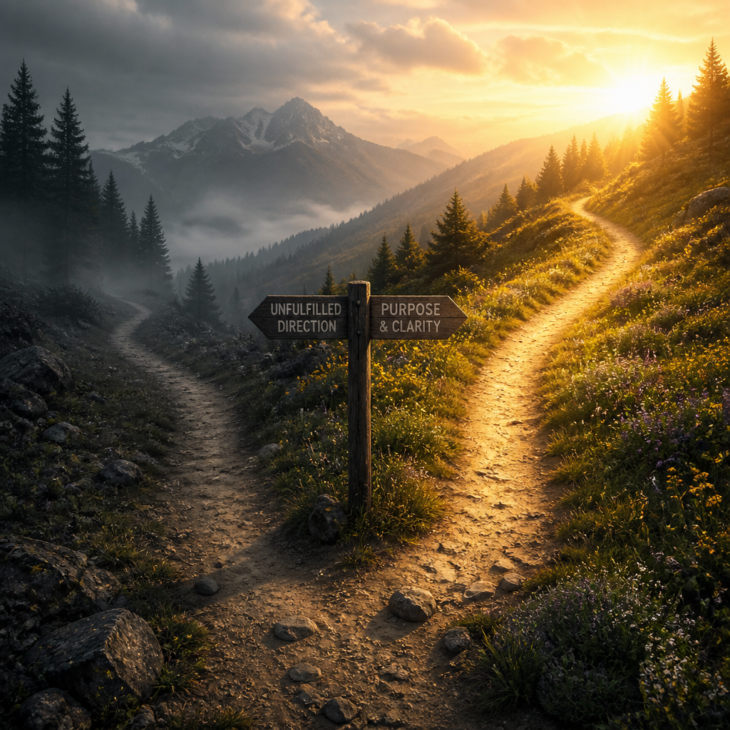 Forked path in landscape showing the contrast between unclear and clear career directions