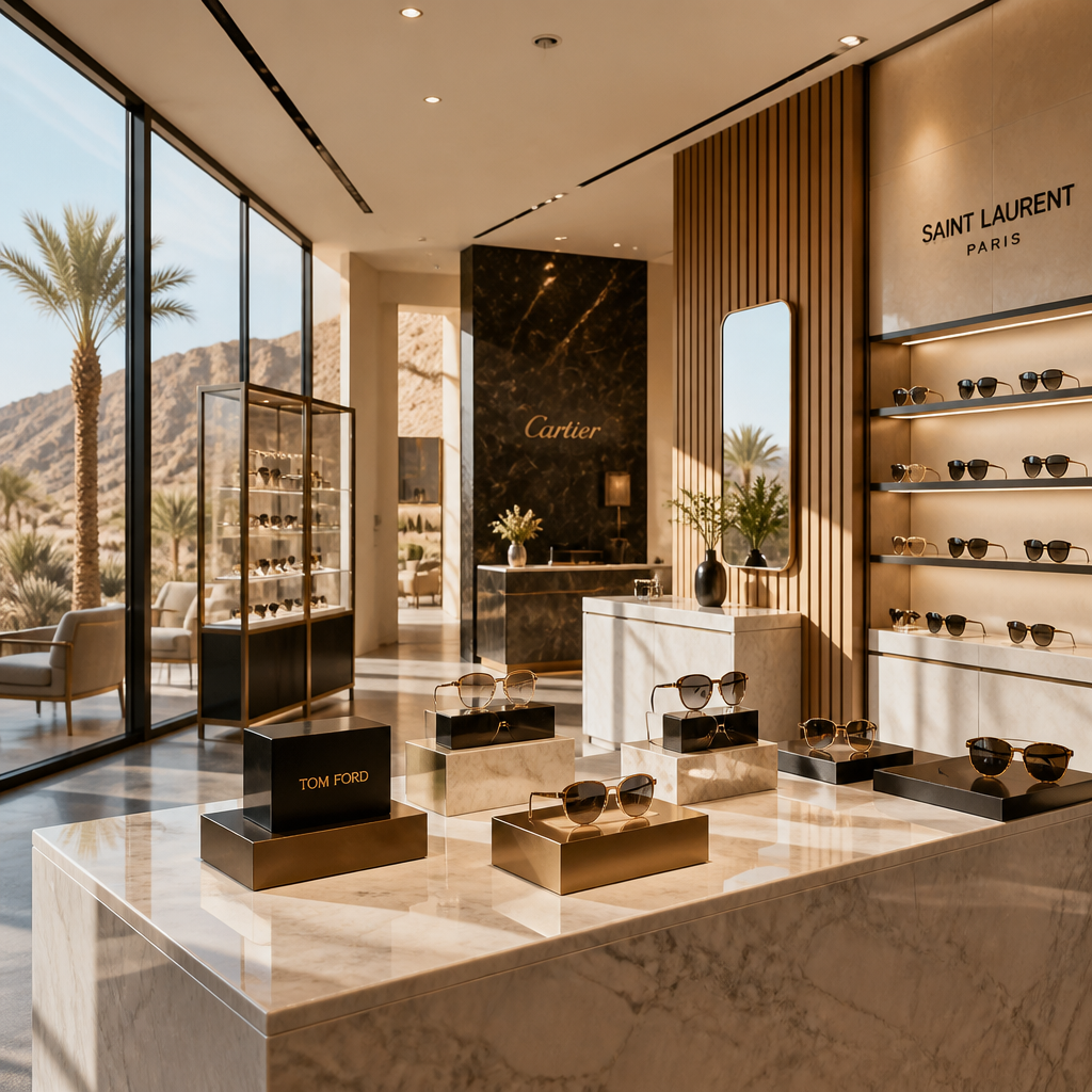 Luxury eyewear boutique with designer frames on display