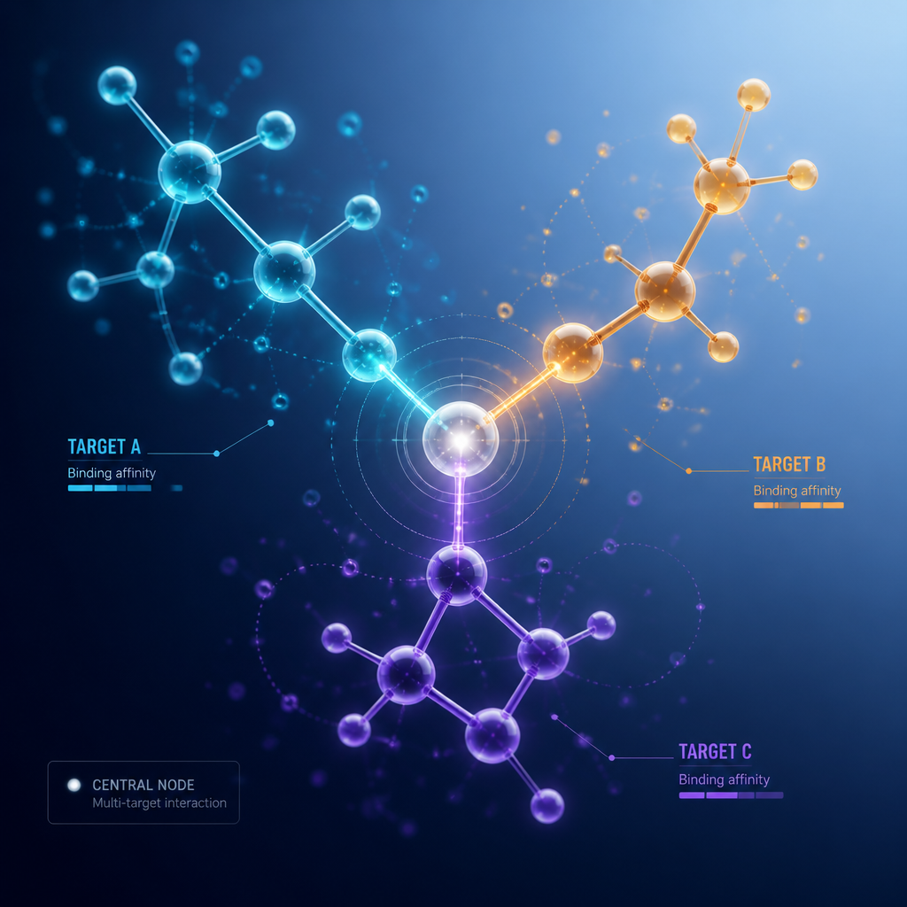 Triple receptor molecular interaction visualization with three distinct compounds converging