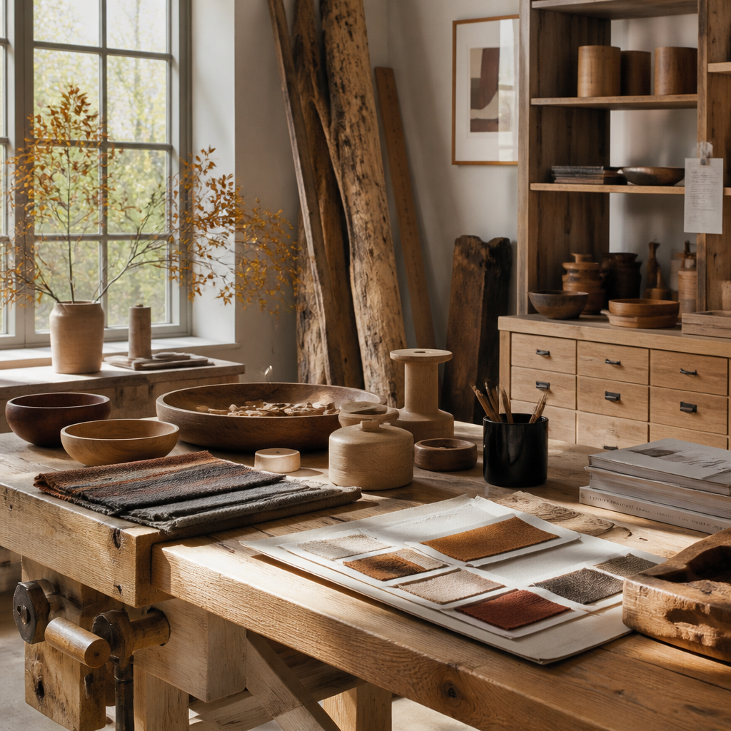 Craft workshop studio with autumn-inspired handmade design pieces