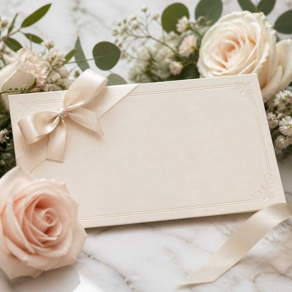 Elegancki voucher na prezent ślubny wśród kwiatów