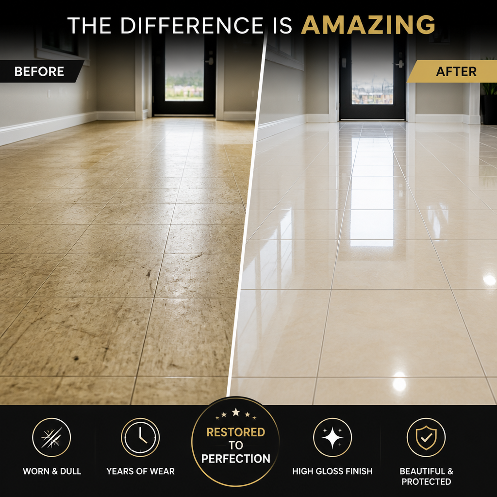 Side-by-side comparison of deteriorated floor versus restored sealed floor