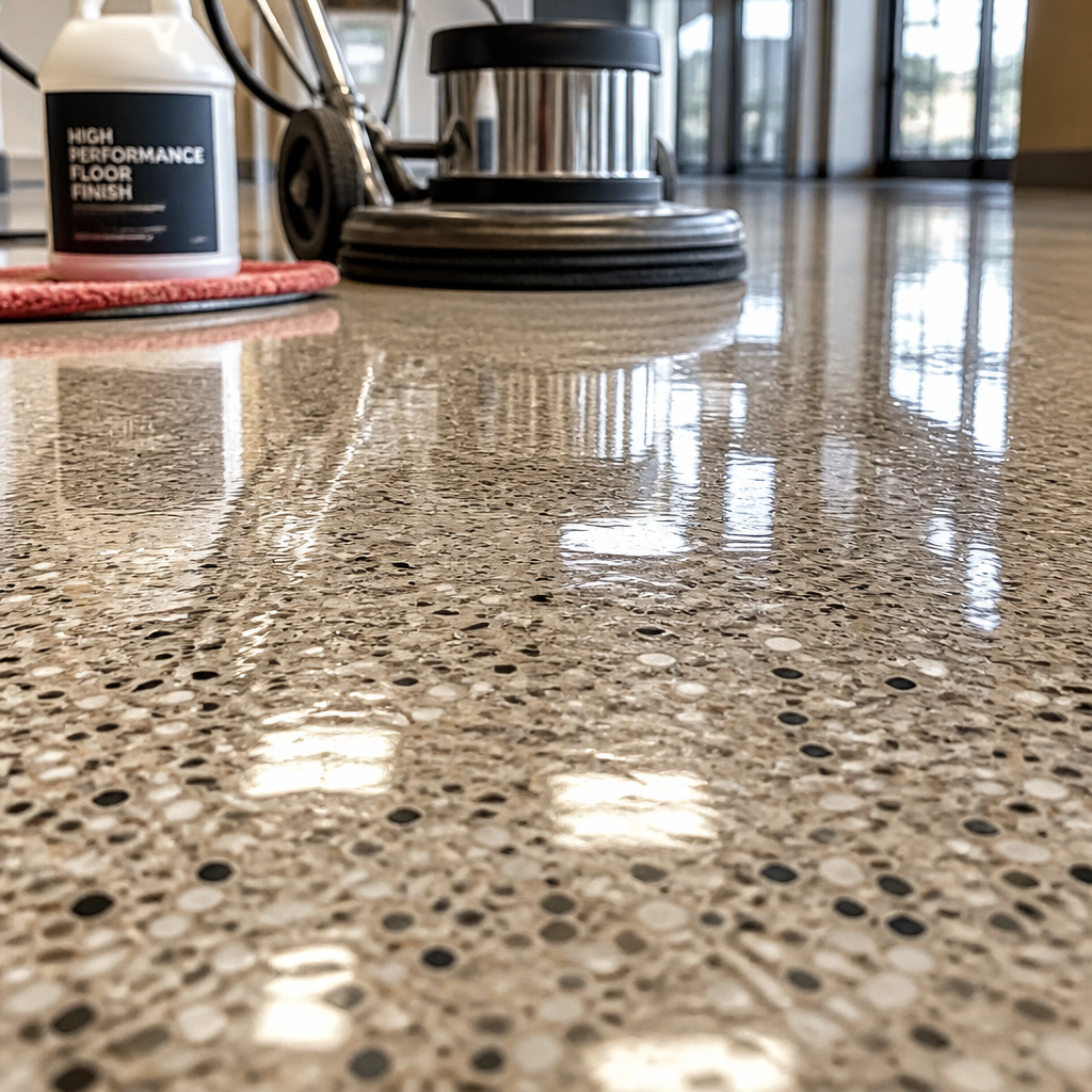 Detailed view of protective floor sealant coating and restoration equipment
