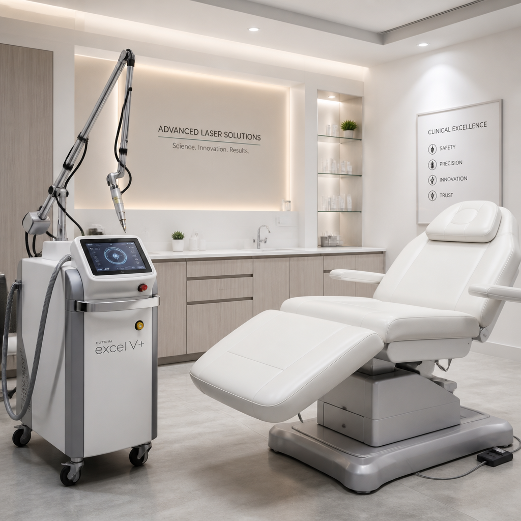 Professional tattoo removal clinic interior with laser equipment