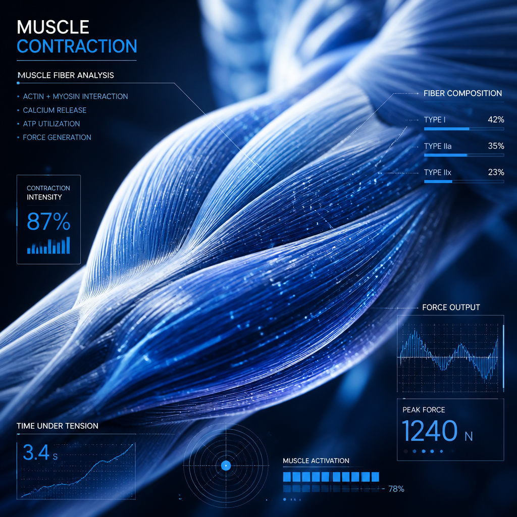 Abstract visualization of muscle contraction and exercise physiology