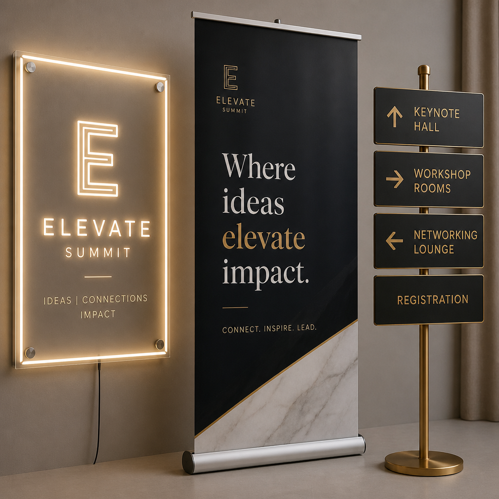 Close-up of premium event signage materials and finishes