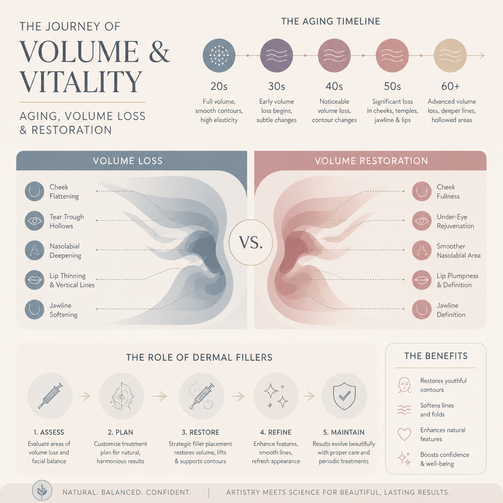 Abstract visualization of facial volume changes and restoration through geometric design elements