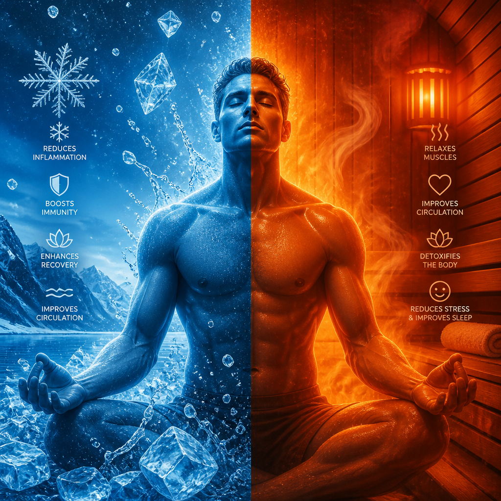 Visualização abstrata do contraste entre terapia de frio e calor para recuperação desportiva
