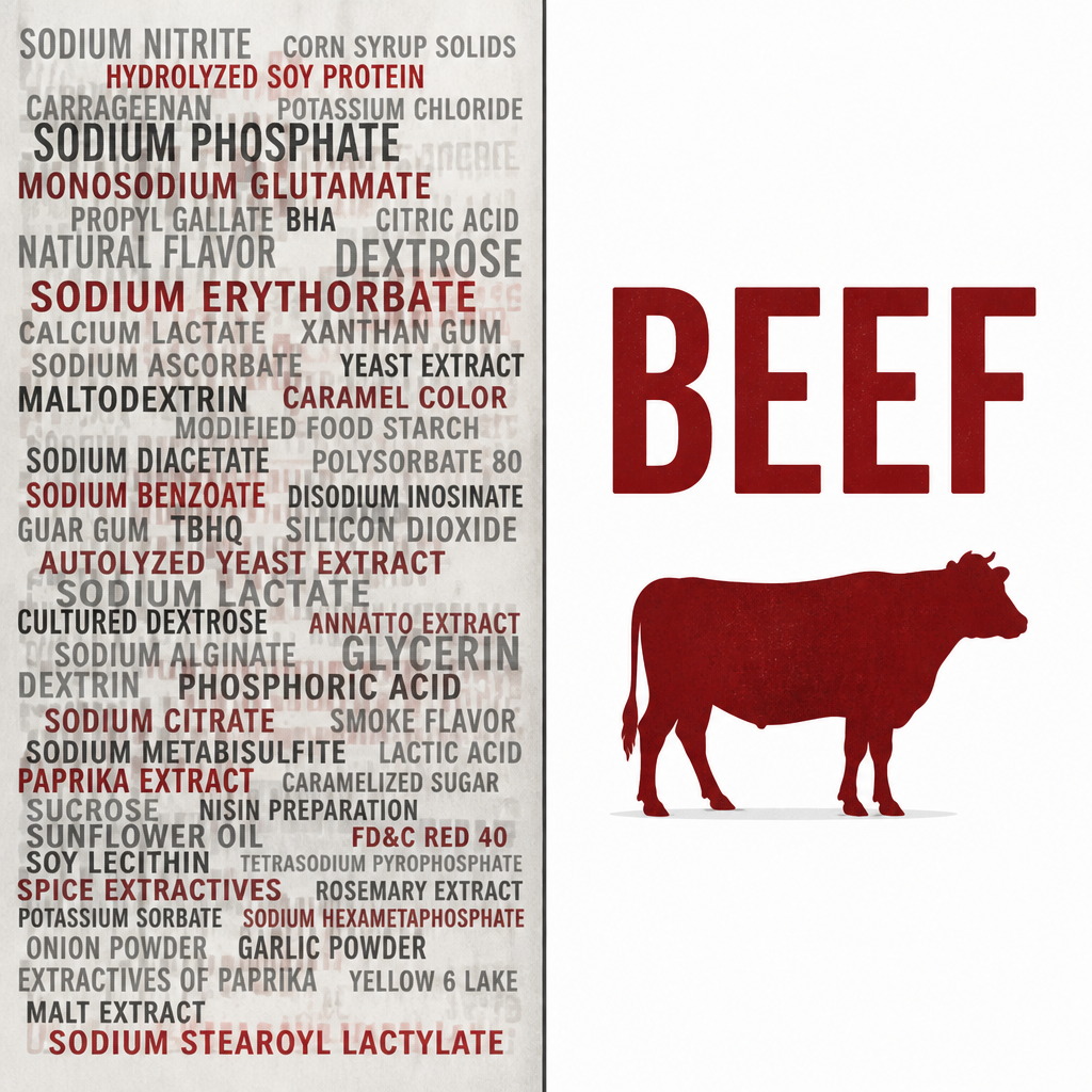 Visual comparison of complex multi-ingredient versus simple single-ingredient labeling