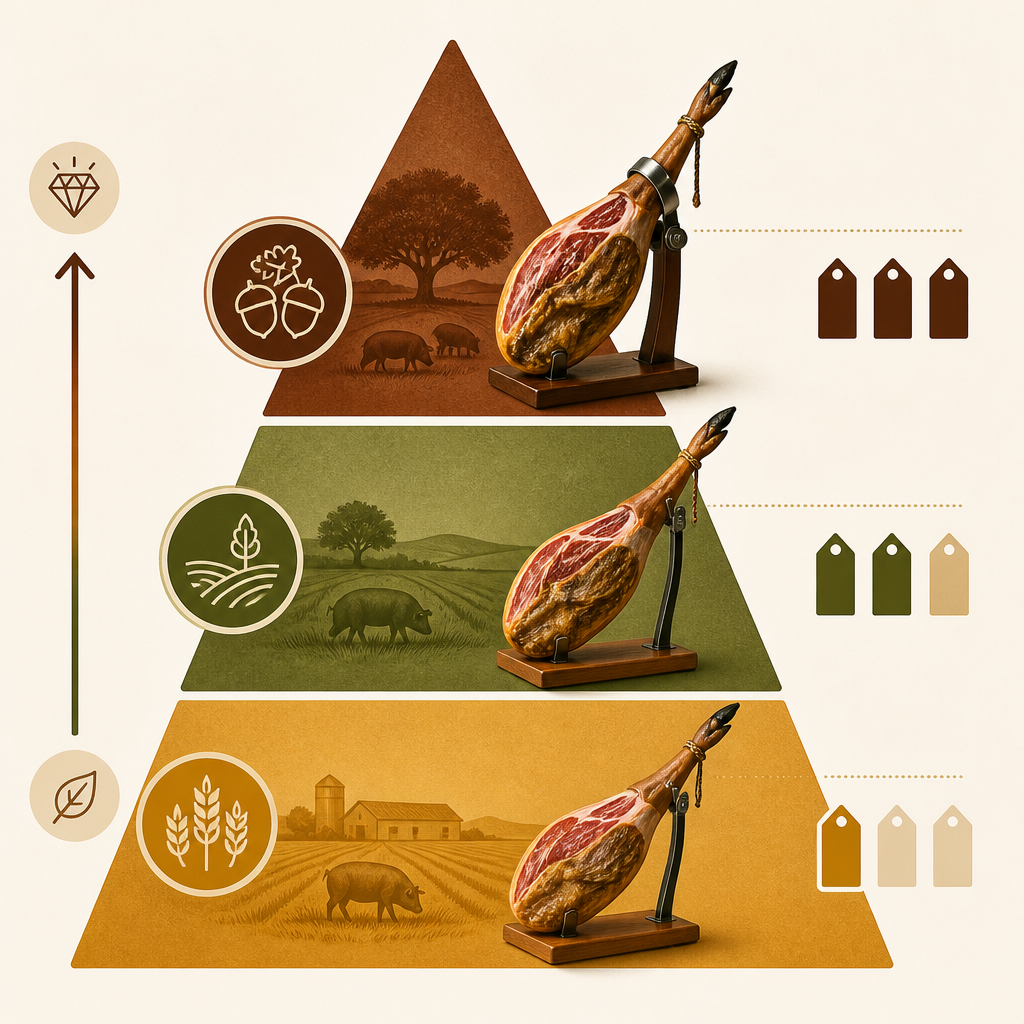 Price-quality pyramid comparison of jamón categories