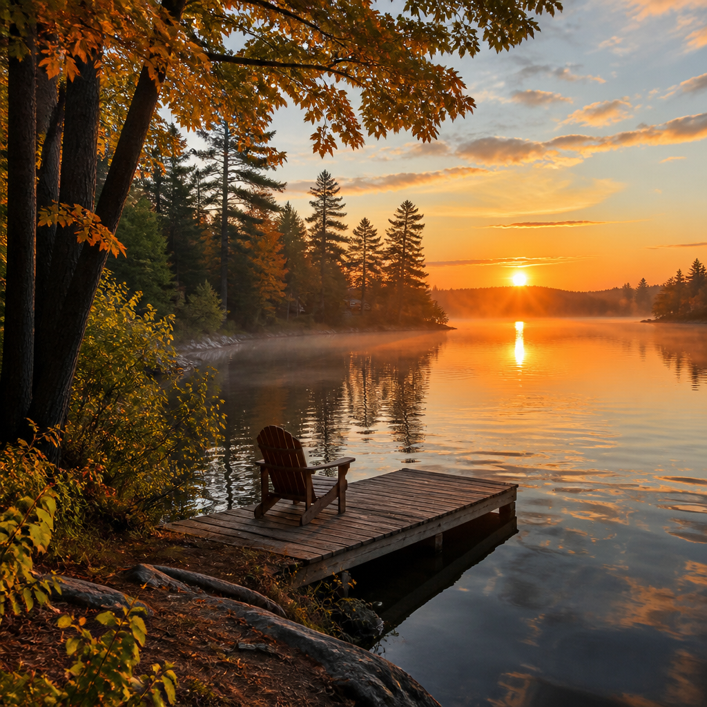 Ontario autumn landscape at golden hour with gentle natural light