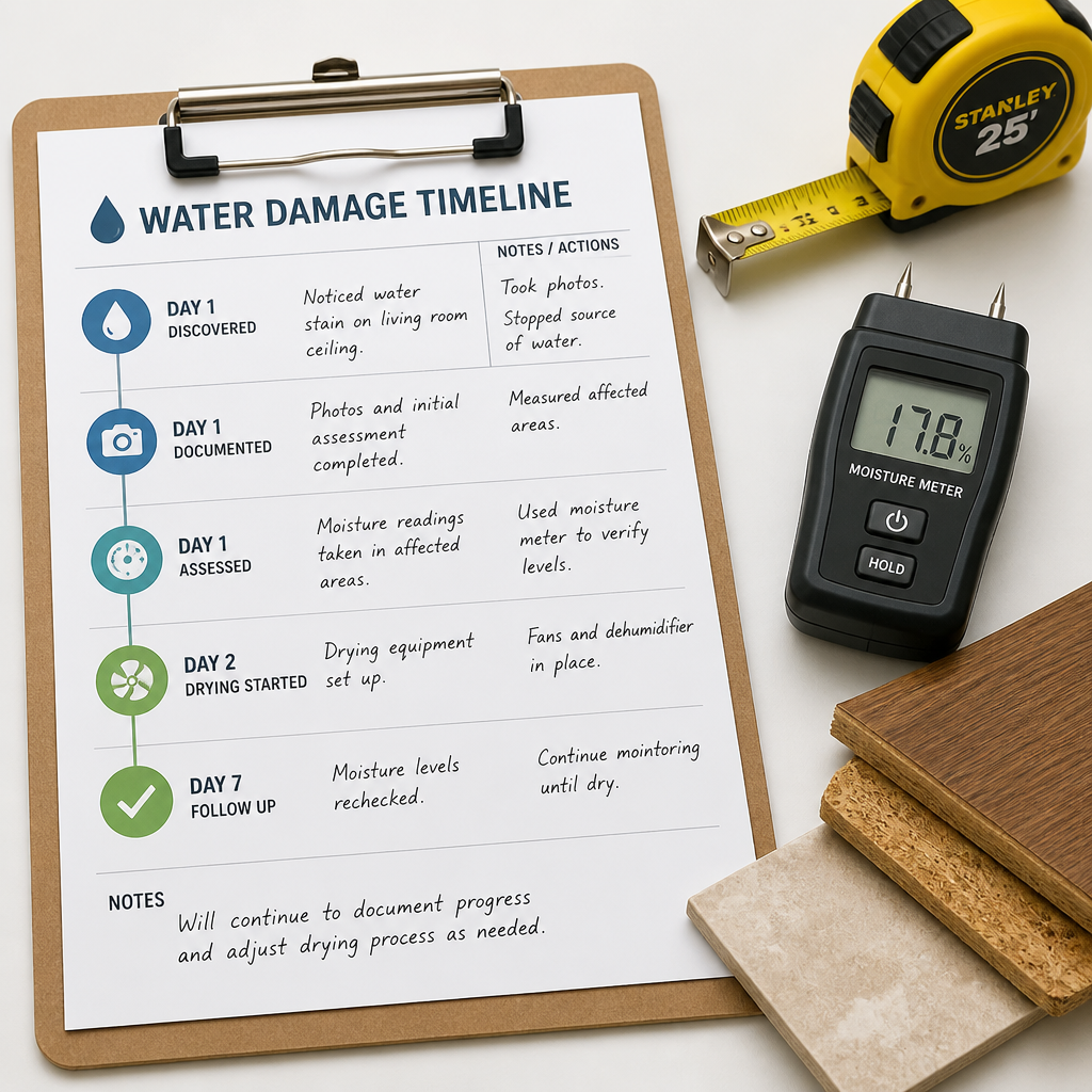 Professional flood damage assessment tools and documentation materials