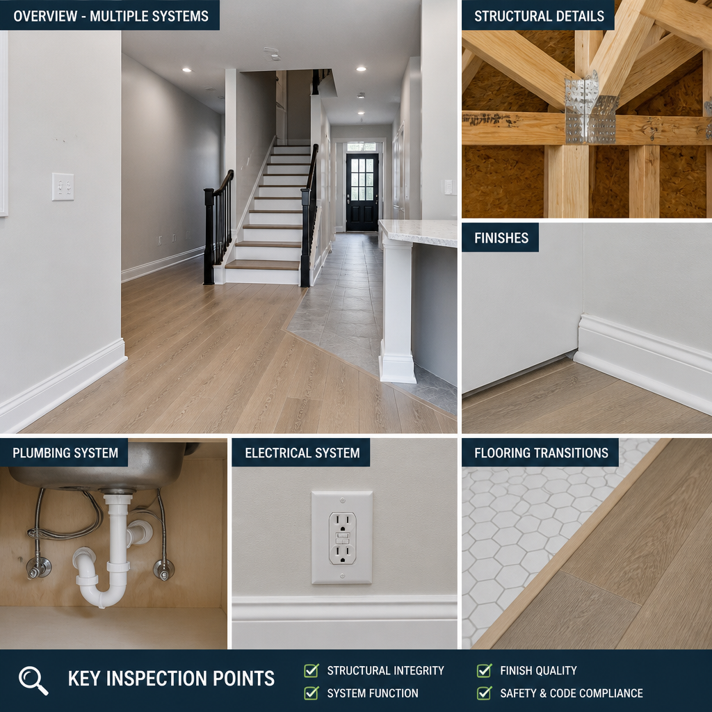 New home interior systems including plumbing, electrical, and construction finishes ready for inspection