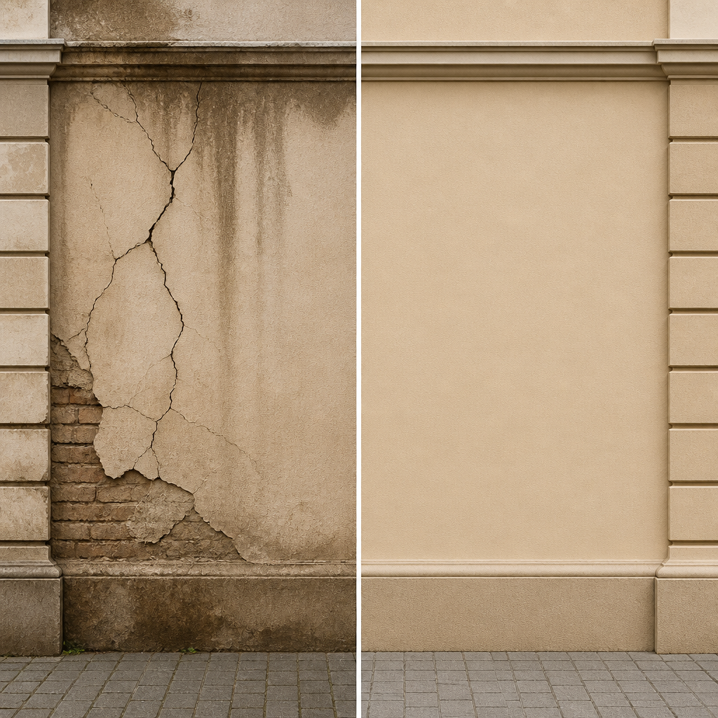 Comparaison visuelle avant-après d'une évaluation de dommages structurels en construction