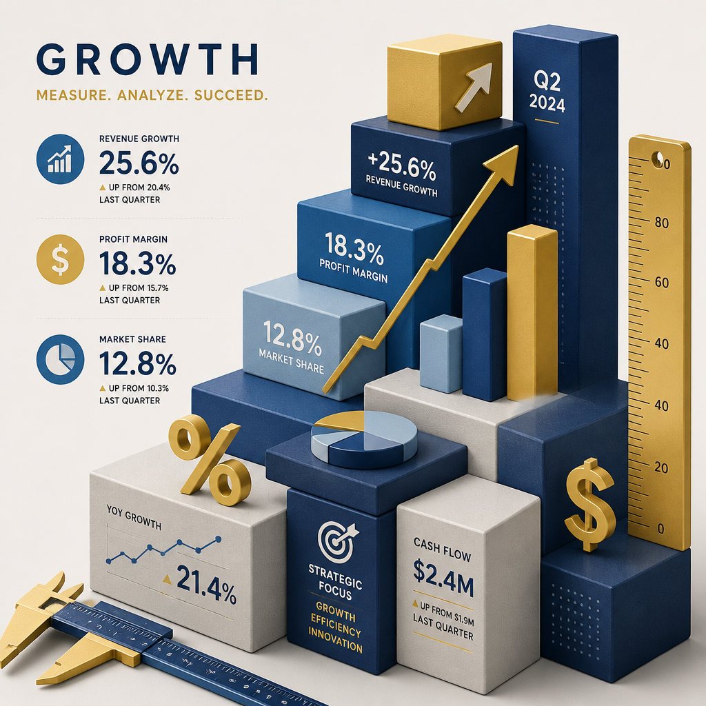 Abstract geometric composition symbolizing business growth, measurement, and ROI metrics with ascending visual hierarchy