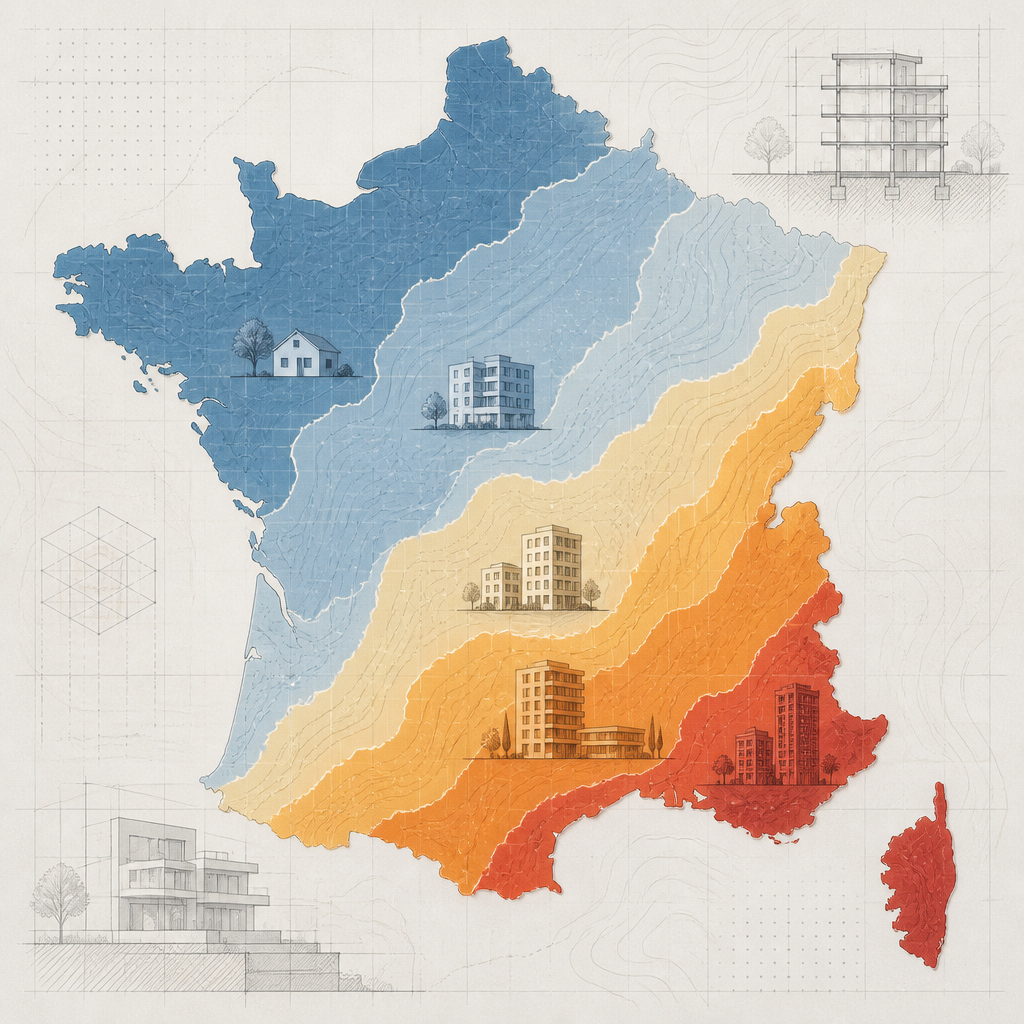 Carte technique des zones sismiques en France avec gradients de risque