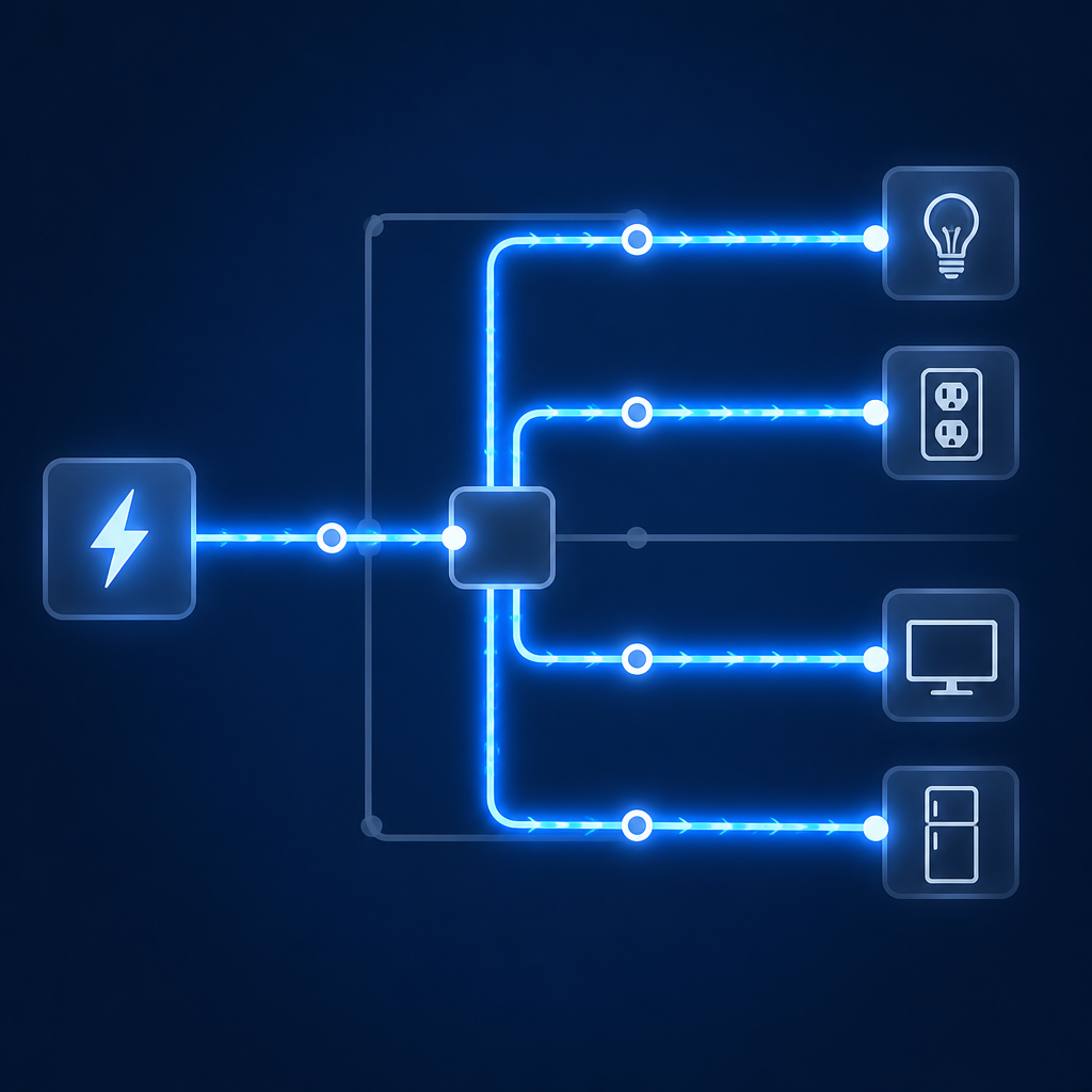 Abstract visualization of electrical current flowing through a dedicated circuit