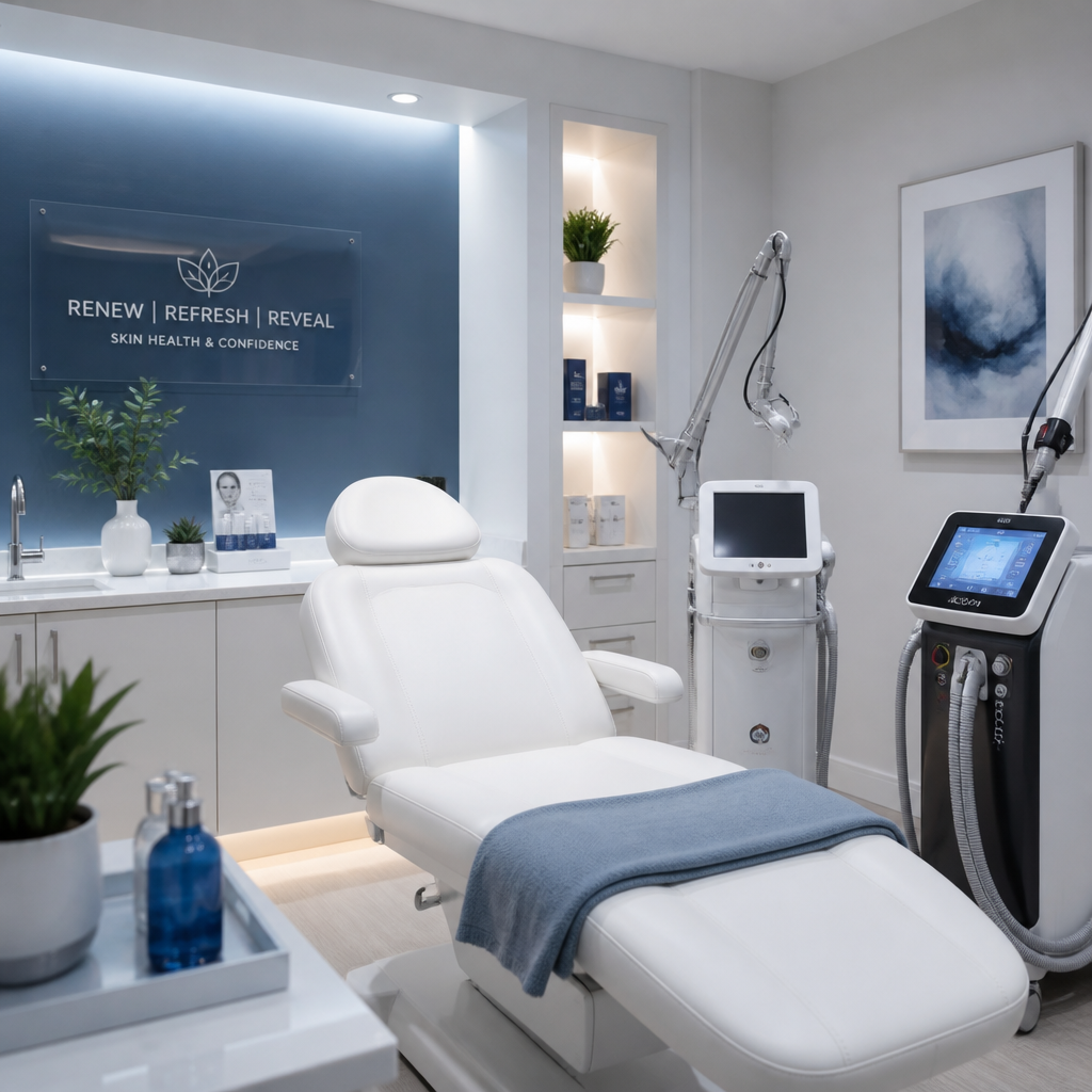 Professional laser hair removal clinic treatment room with modern equipment