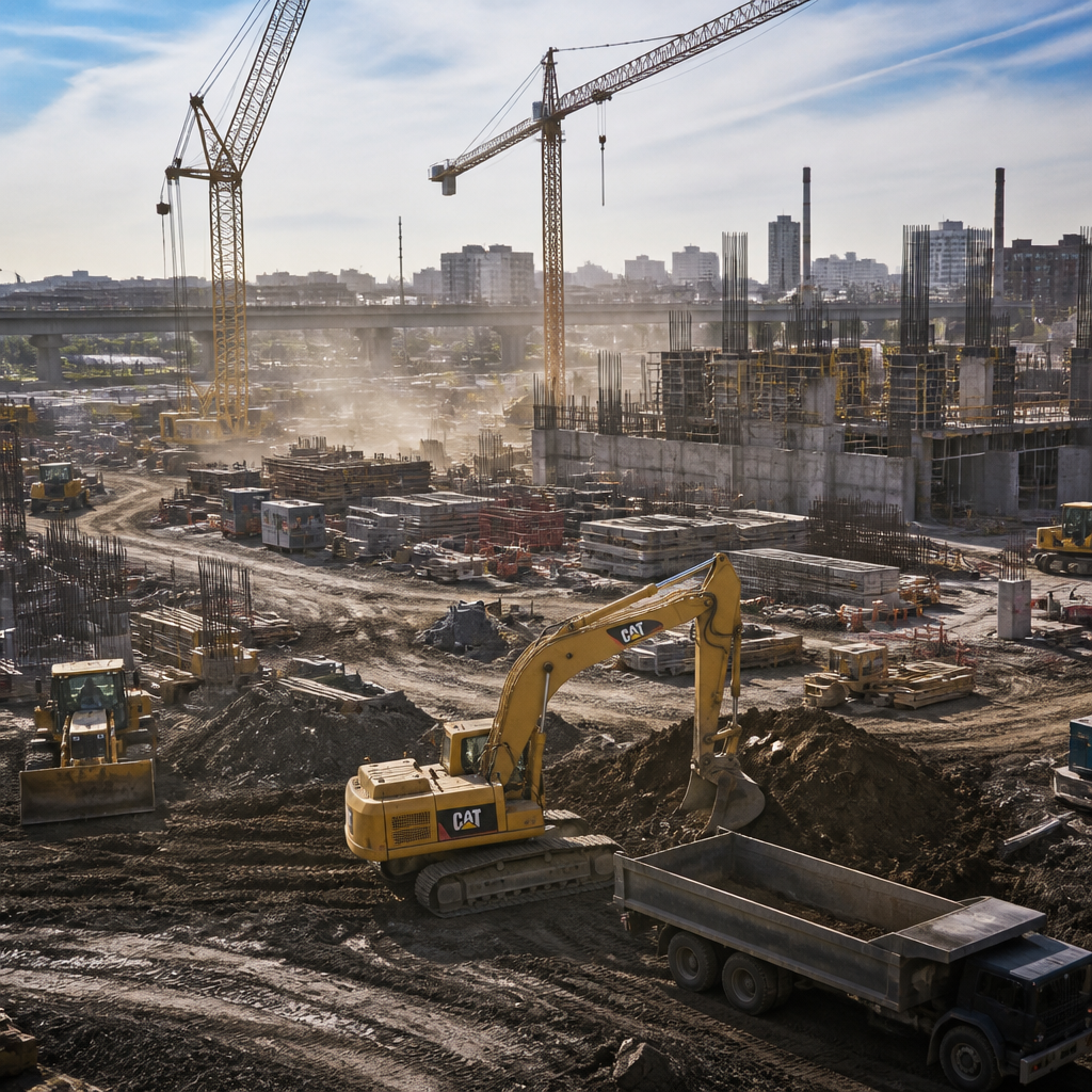 Construction site with heavy equipment and machinery illustrating a loud industrial work environment