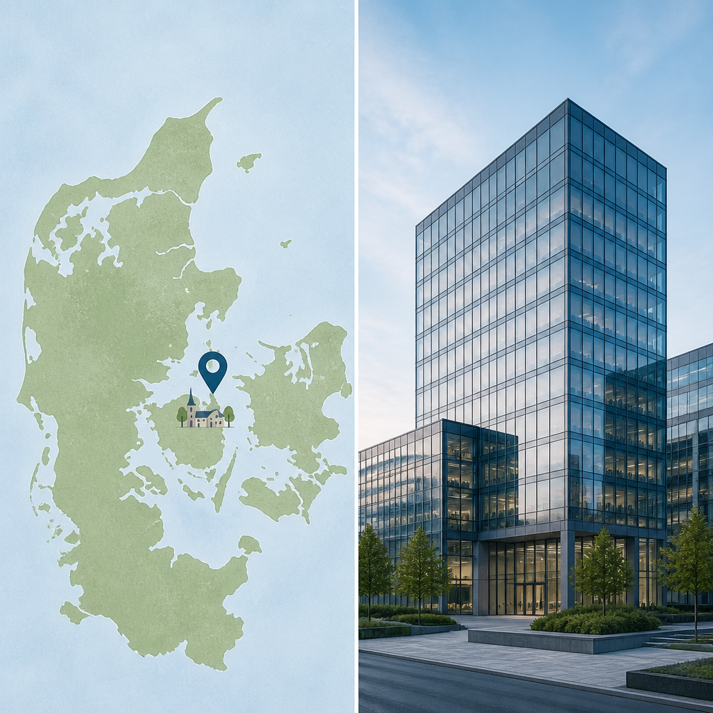 Kort der viser Kalundborg og Danmark - sammenligning mellem lokal og landsdækkende IT-support